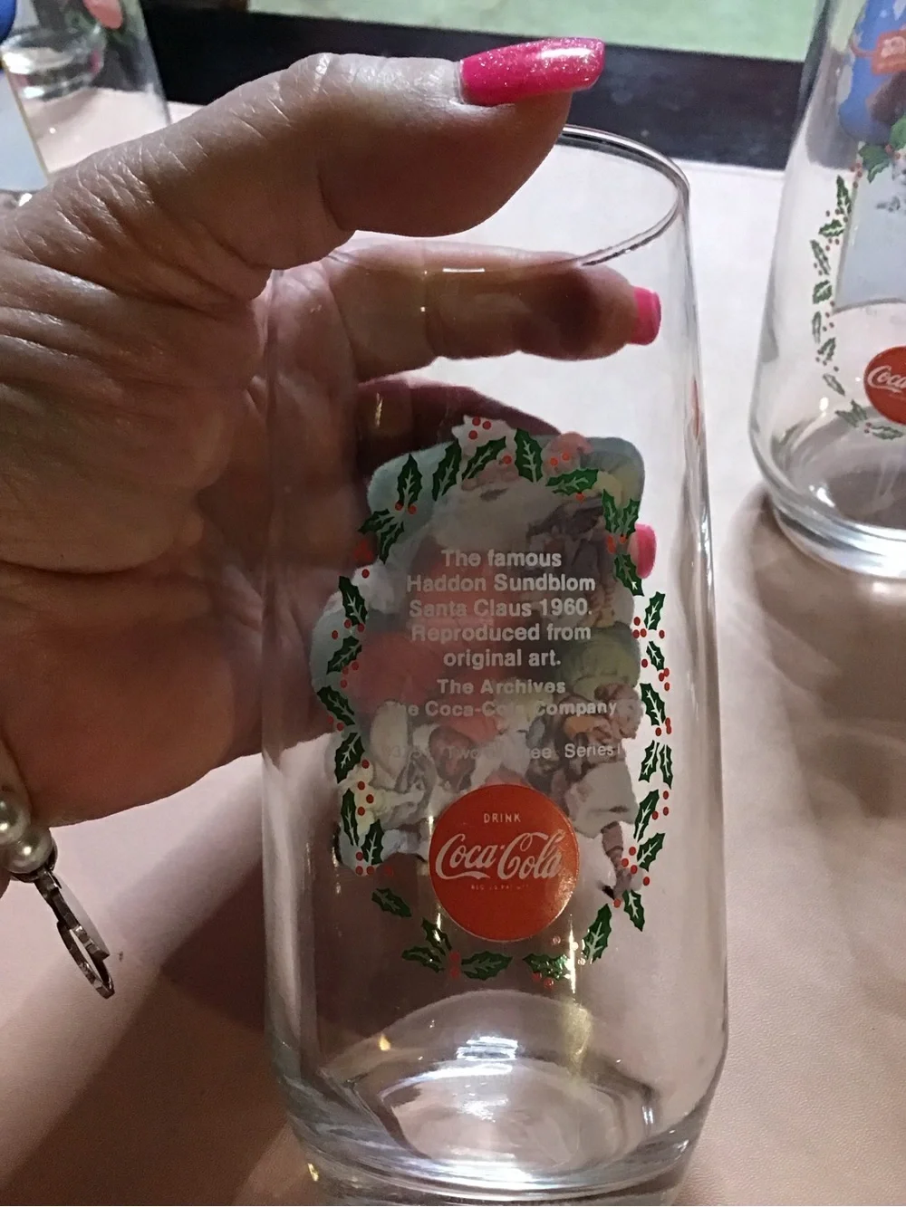 4 Vintage Coca-Cola Santa Christmas Glasses Set Collectable Glassware Coke